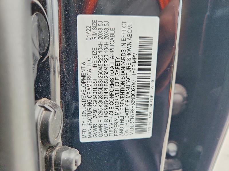 2022 Honda Passport მანქანა იყიდება აუქციონზე, vin: 5FNYF8H52NB002759, აუქციონის ნომერი: 58179866