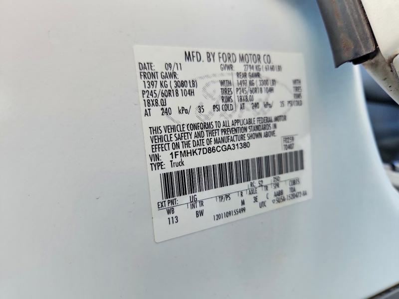 2012 Ford Explorer მანქანა იყიდება აუქციონზე, vin: 1FMHK7D86CGA31380, აუქციონის ნომერი: 55862176