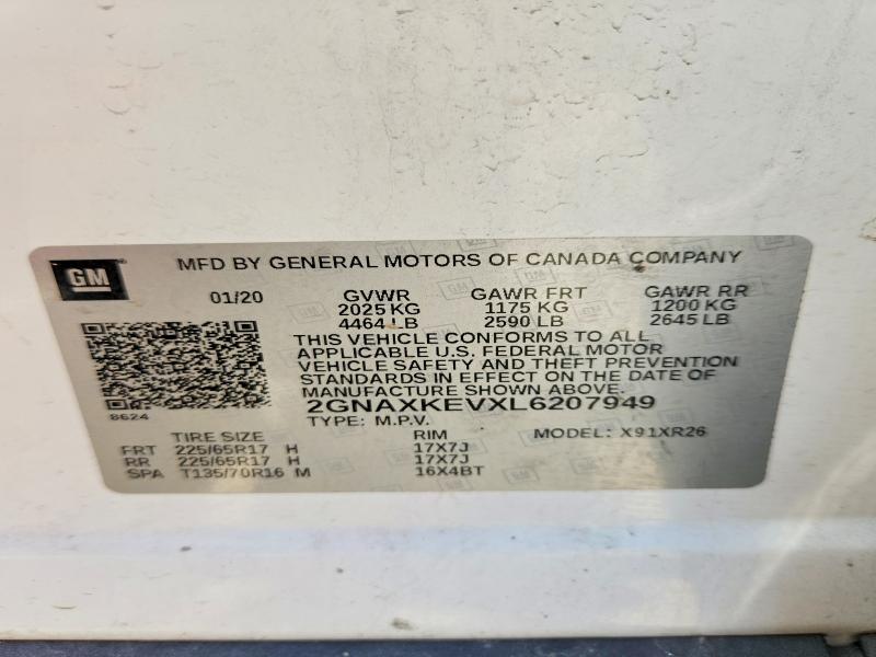 Продажа на аукционе авто 2020 Chevrolet Equinox, vin: 2GNAXKEVXL6207949, номер лота: 57279816