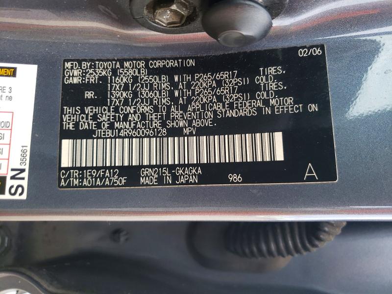 Aukcja sprzedaży 2006 Toyota 4runner, vin: JTEBU14R960096128, numer aukcji: 57590876