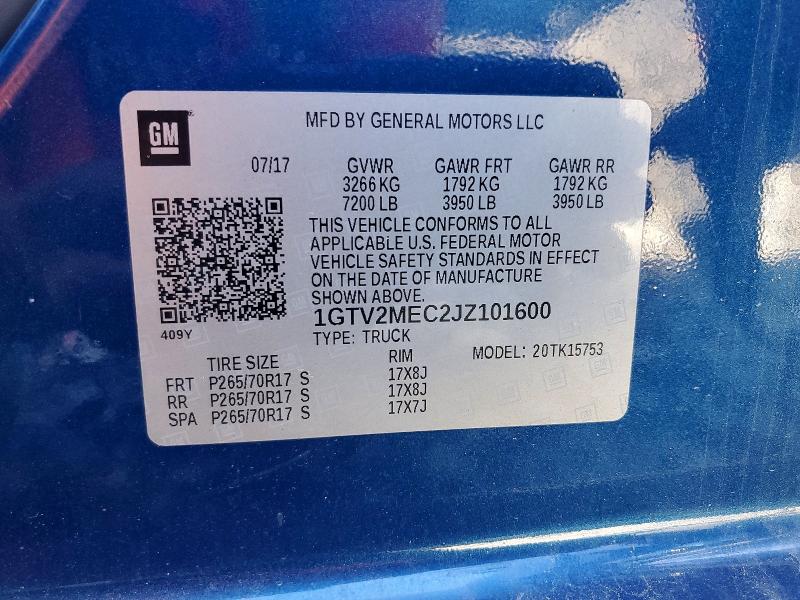 2018 Gmc Sierra მანქანა იყიდება აუქციონზე, vin: 1GTV2MEC2JZ101600, აუქციონის ნომერი: 56867506