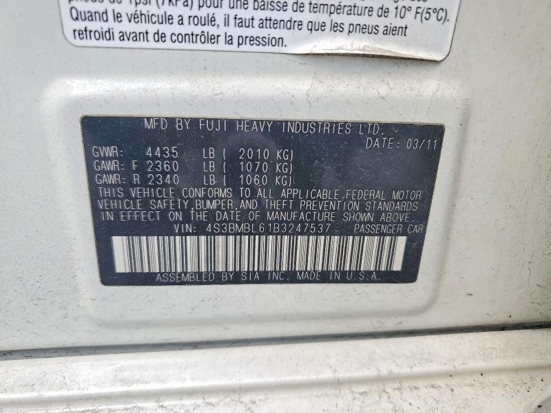 Auction sale of the 2011 Subaru Legacy, vin: 4S3BMBL61B3247537, lot number: 59183396
