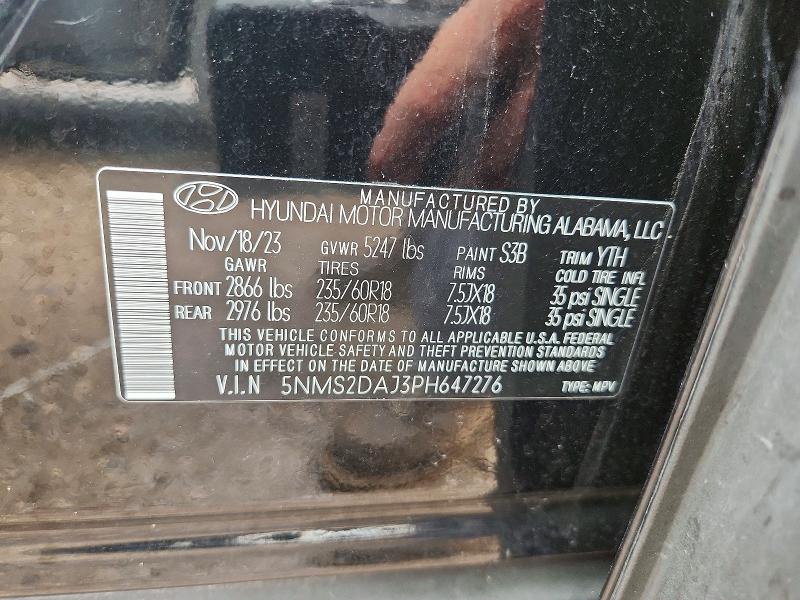 2023 Hyundai Santa Fe მანქანა იყიდება აუქციონზე, vin: 5NMS2DAJ3PH647276, აუქციონის ნომერი: 57899366