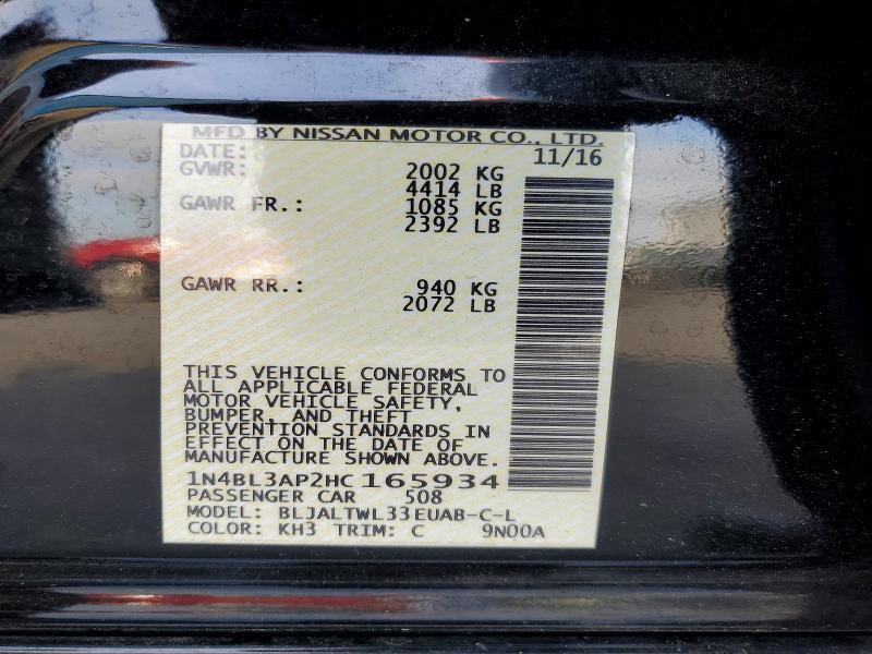Aukcja sprzedaży 2017 Nissan Altima, vin: 1N4BL3AP2HC165934, numer aukcji: 55523666