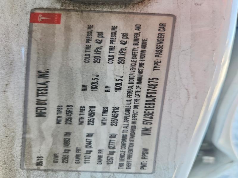 Aukcja sprzedaży 2018 Tesla Model 3, vin: 5YJ3E1EB0JF074875, numer aukcji: 57703556