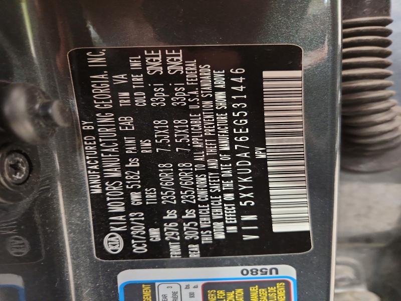 58325746 :رقم المزاد ، 5XYKUDA76EG531446 vin ، 2014 Kia Sorento مزاد بيع