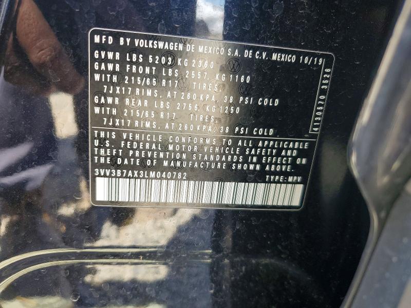 2020 Volkswagen Tiguan მანქანა იყიდება აუქციონზე, vin: 3VV3B7AX3LM040782, აუქციონის ნომერი: 57568846