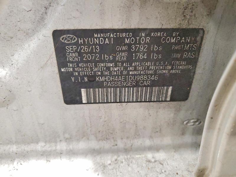 2013 Hyundai Elantra მანქანა იყიდება აუქციონზე, vin: KMHDH4AE1DU988346, აუქციონის ნომერი: 56762076