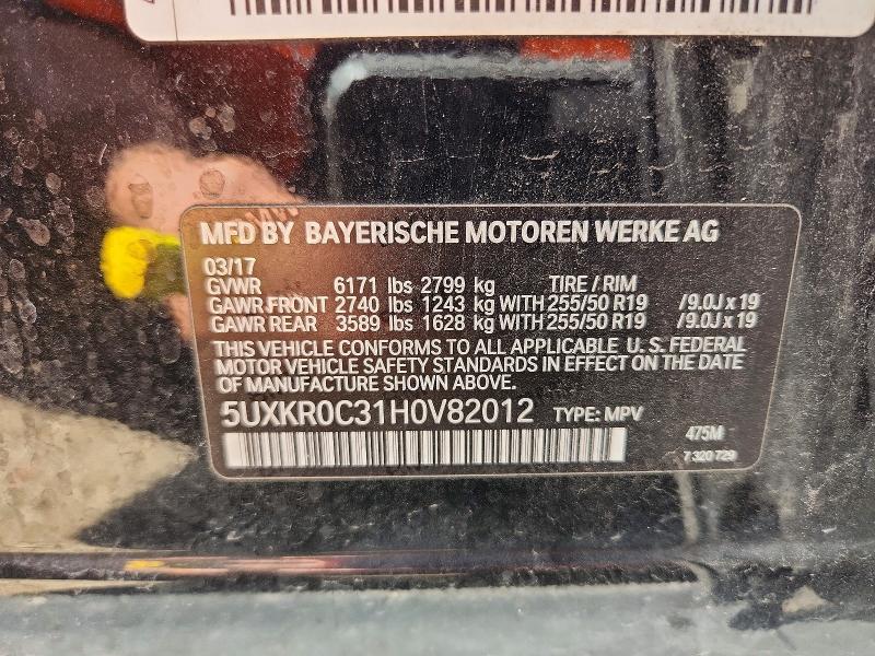 58134406 :رقم المزاد ، 5UXKR0C31H0V82012 vin ، 2017 Bmw X5 مزاد بيع