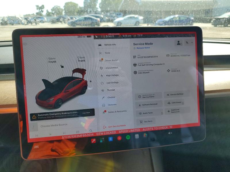 57196146 :رقم المزاد ، 5YJ3E1EB3MF853014 vin ، 2021 Tesla Model 3 مزاد بيع