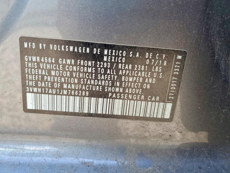 2018 Volkswagen Golf Alltrack მანქანა იყიდება აუქციონზე, vin: 3VWH17AU1JM766289, აუქციონის ნომერი: 57823106