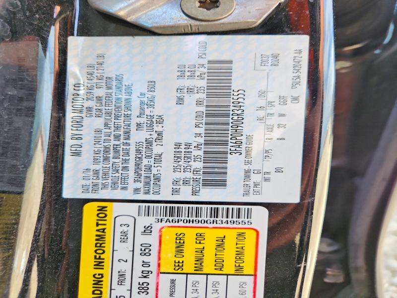 Auction sale of the 2016 Ford Fusion, vin: 3FA6P0H90GR349555, lot number: 55937686