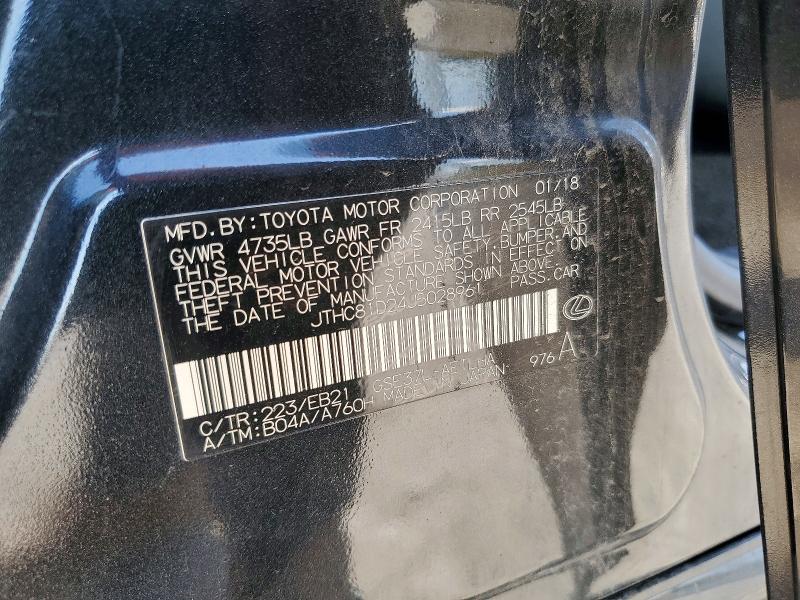 2018 Lexus Is მანქანა იყიდება აუქციონზე, vin: JTHC81D24J5028961, აუქციონის ნომერი: 57138096