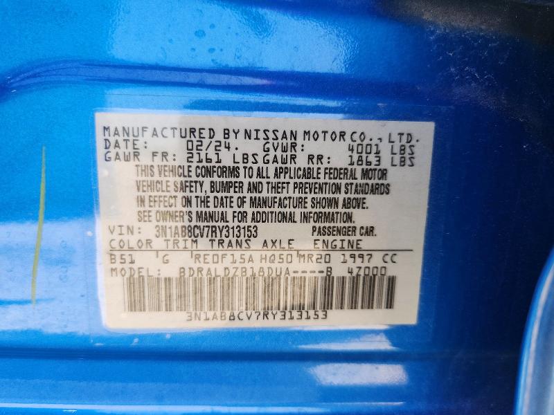 2024 Nissan Sentra მანქანა იყიდება აუქციონზე, vin: 3N1AB8CV7RY313153, აუქციონის ნომერი: 59085456