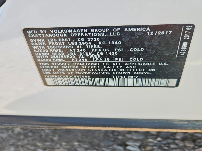 Продажа на аукционе авто 2018 Volkswagen Atlas, vin: 1V2RR2CA5JC547986, номер лота: 58265446