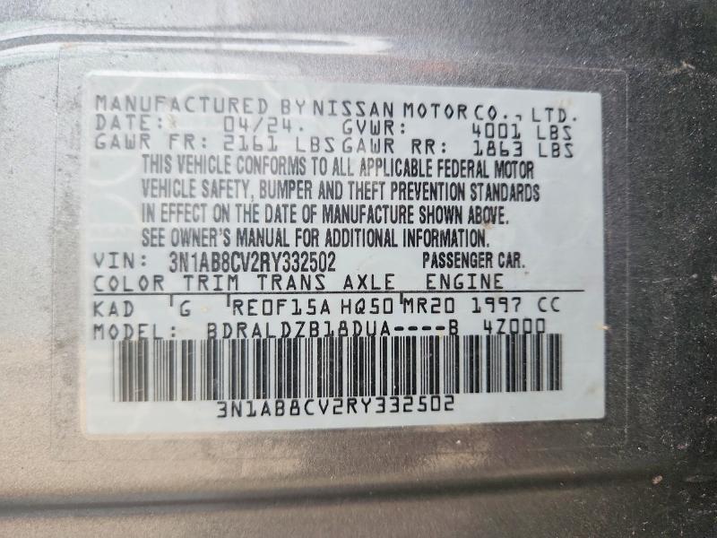 2024 Nissan Sentra მანქანა იყიდება აუქციონზე, vin: 3N1AB8CV2RY332502, აუქციონის ნომერი: 55925736
