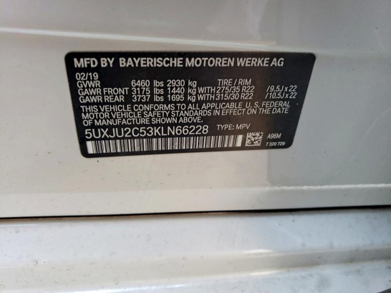 58391266 :رقم المزاد ، 5UXJU2C53KLN66228 vin ، 2019 Bmw X5 مزاد بيع