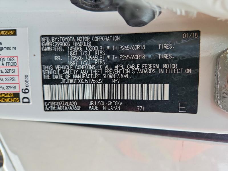 Aukcja sprzedaży 2018 Lexus Gx, vin: JTJBM7FXXJ5196332, numer aukcji: 55968416