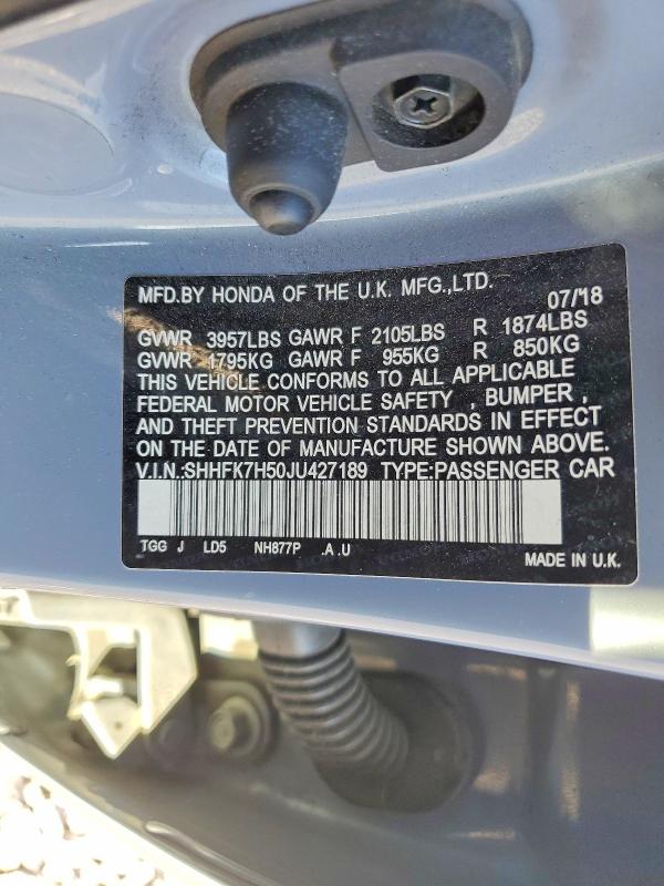 Aukcja sprzedaży 2018 Honda Civic, vin: SHHFK7H50JU427189, numer aukcji: 57716516