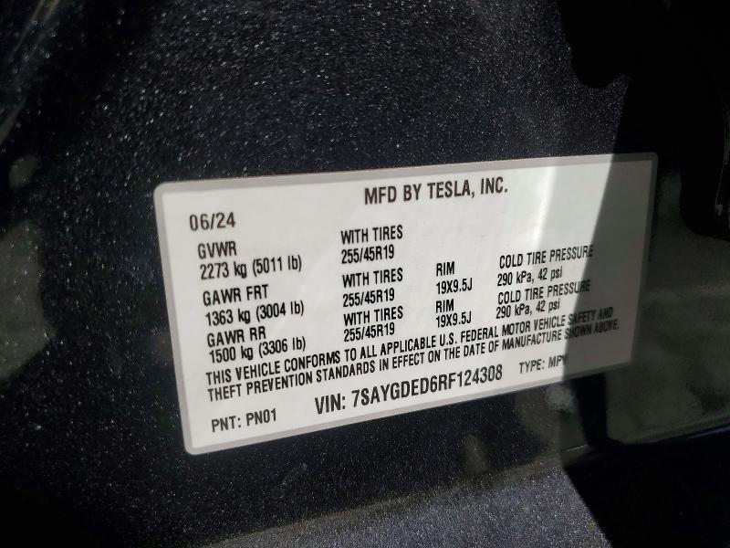 Aukcja sprzedaży 2024 Tesla Model Y, vin: 7SAYGDED6RF124308, numer aukcji: 85986145