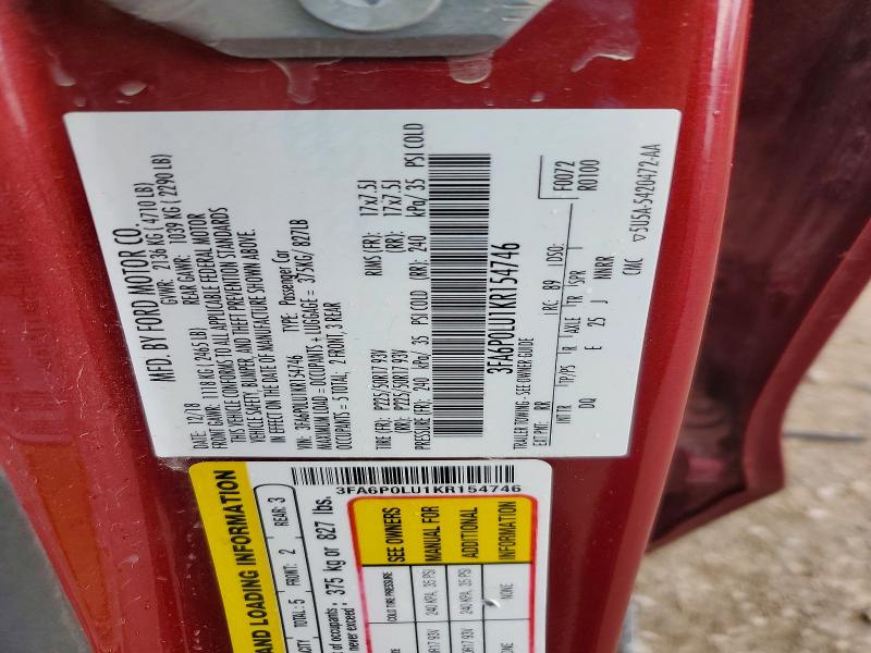 Aukcja sprzedaży 2019 Ford Fusion, vin: 3FA6P0LU1KR154746, numer aukcji: 56630286
