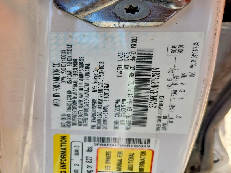Aukcja sprzedaży 2017 Ford Fusion, vin: 3FA6P0H70HR192819, numer aukcji: 57944846