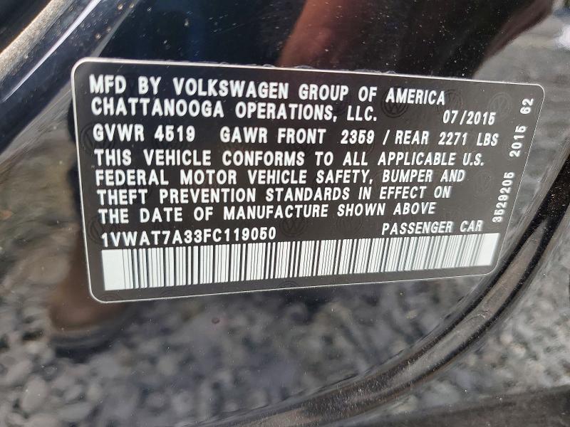 58787476 :رقم المزاد ، 1VWAT7A33FC119050 vin ، 2015 Volkswagen Passat مزاد بيع