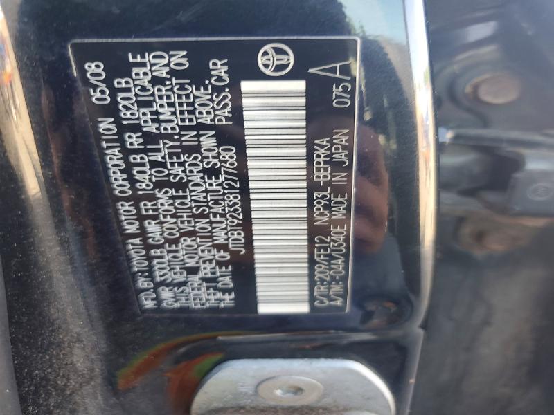 Aukcja sprzedaży 2008 Toyota Yaris, vin: JTDBT923381277680, numer aukcji: 56749506