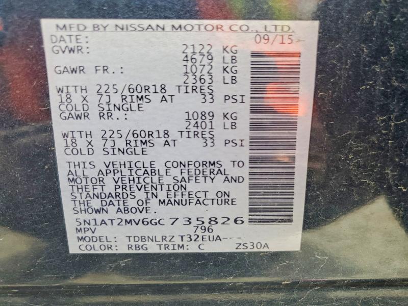 Продаж на аукціоні авто 2016 Nissan Rogue, vin: 5N1AT2MV6GC735826, номер лоту: 56222786
