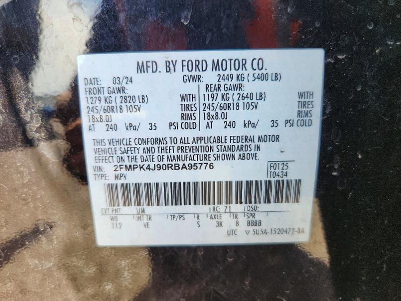 57354106 :رقم المزاد ، 2FMPK4J90RBA95776 vin ، 2024 Ford Edge مزاد بيع