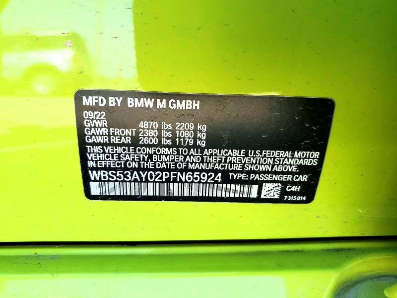 Aukcja sprzedaży 2023 Bmw M3, vin: WBS53AY02PFN65924, numer aukcji: 57660196
