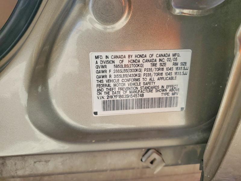 56265586 :رقم المزاد ، 2HKYF18635H545748 vin ، 2005 Honda Pilot مزاد بيع
