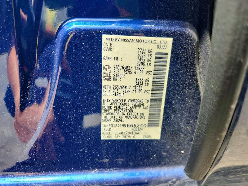 Auction sale of the 2022 Nissan Frontier, vin: 1N6ED1EJ4NN666240, lot number: 55981366