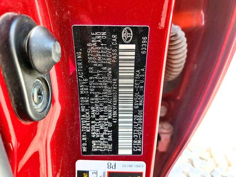 2017 Toyota Camry მანქანა იყიდება აუქციონზე, vin: 4T1BK1FK6HU578248, აუქციონის ნომერი: 58243326