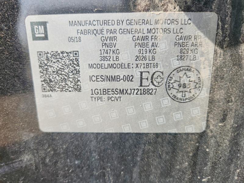 Aukcja sprzedaży 2018 Chevrolet Cruze, vin: 1G1BE5SMXJ7218827, numer aukcji: 55597636