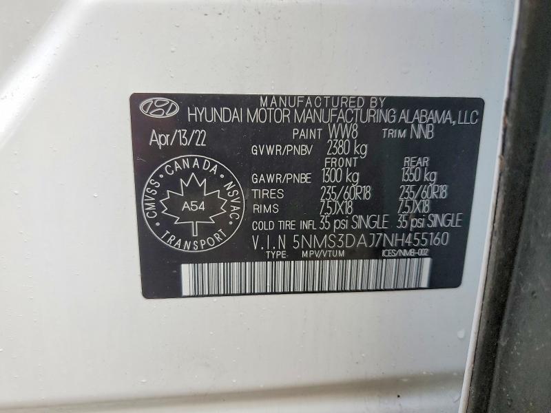 Продажа на аукционе авто 2022 Hyundai Santa Fe, vin: 5NMS3DAJ7NH455160, номер лота: 56152586