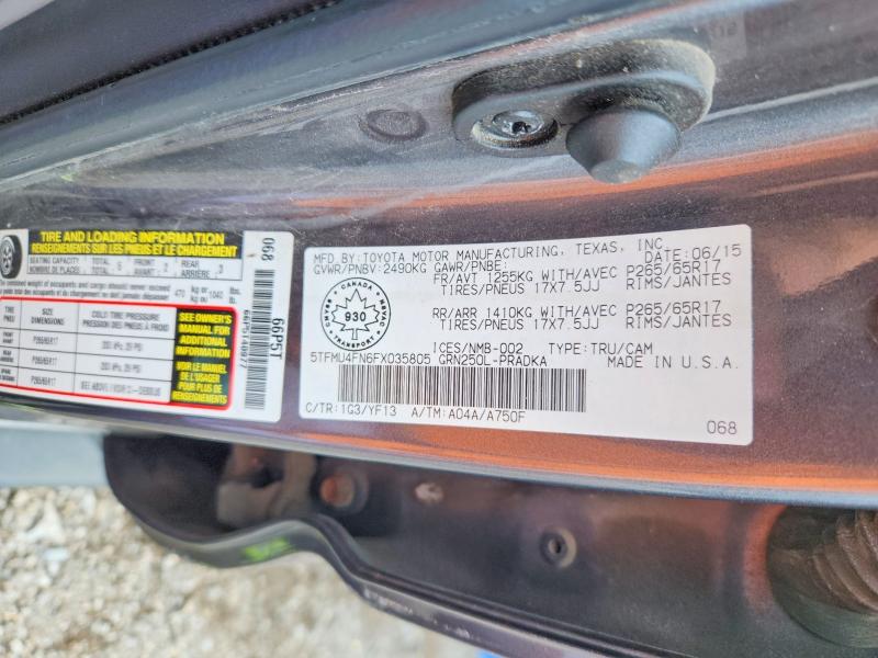 58550346 :رقم المزاد ، 5TFMU4FN6FX035805 vin ، 2015 Toyota Tacoma مزاد بيع