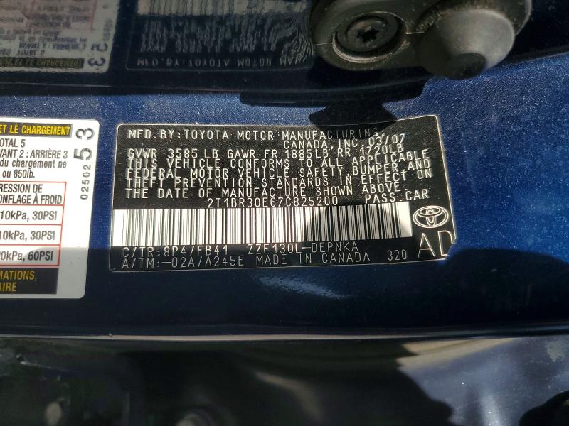 55735656 :رقم المزاد ، 2T1BR30E67C825200 vin ، 2007 Toyota Corolla مزاد بيع