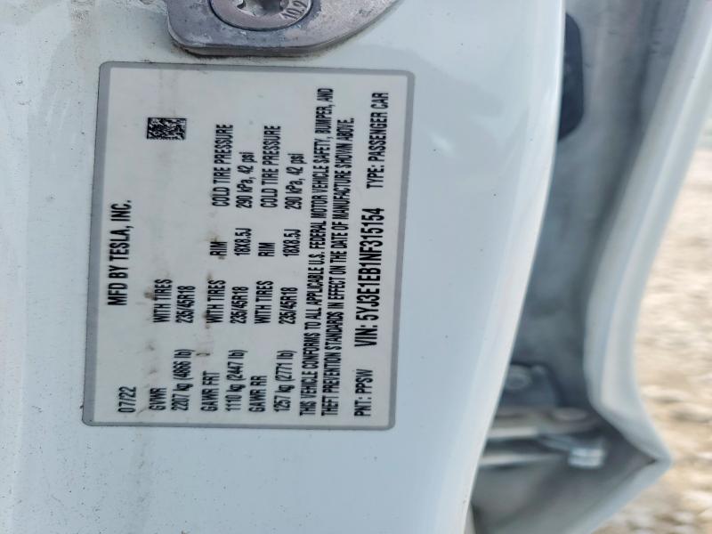 Aukcja sprzedaży 2022 Tesla Model 3, vin: 5YJ3E1EB1NF315154, numer aukcji: 57326886