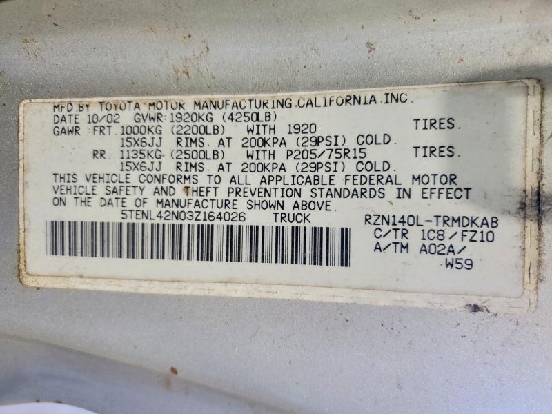 Auction sale of the 2003 Toyota Tacoma, vin: 5TENL42N03Z164026, lot number: 58534346