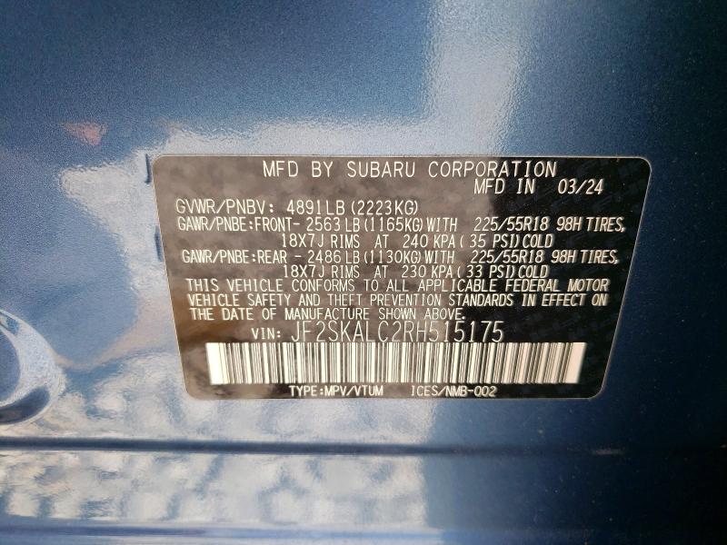 Продажа на аукционе авто 2024 Subaru Forester, vin: JF2SKALC2RH515175, номер лота: 57626956