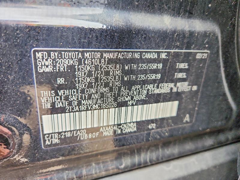 56313056 :رقم المزاد ، 2T3A1RFV3MC185026 vin ، 2021 Toyota Rav4 مزاد بيع