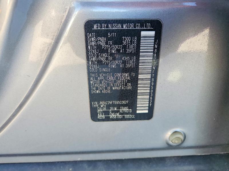 Aukcja sprzedaży 2011 Infiniti Qx56, vin: JN8AZ2NF7B9503627, numer aukcji: 58774806