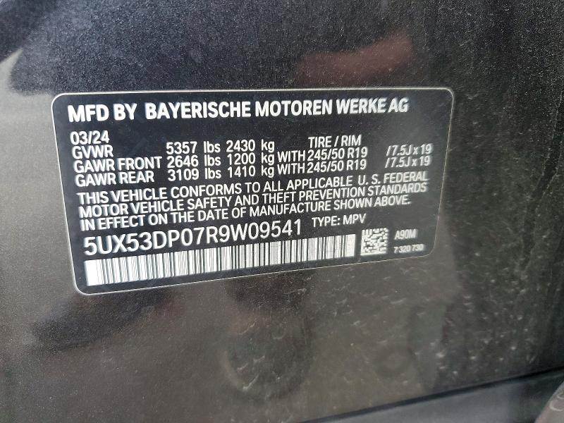 2024 Bmw X3 მანქანა იყიდება აუქციონზე, vin: 5UX53DP07R9W09541, აუქციონის ნომერი: 56460146