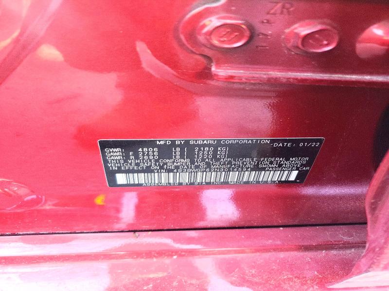 58577326 :رقم المزاد ، 4S3BWGP62N3014594 vin ، 2022 Subaru Legacy مزاد بيع