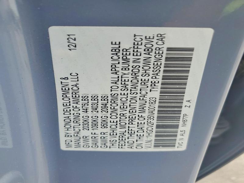 Aukcja sprzedaży 2022 Honda Accord, vin: 1HGCV2F35NA001823, numer aukcji: 56588296