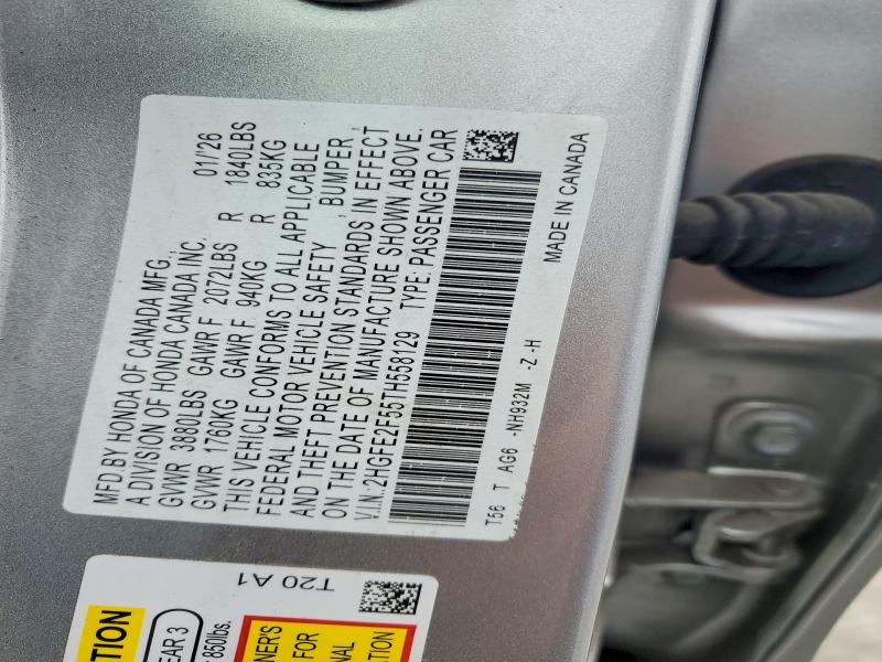 Продажа на аукционе авто 2026 Honda Civic, vin: 2HGFE2F55TH558129, номер лота: 85988955