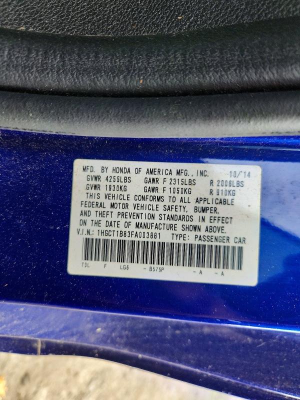 2015 Honda Accord მანქანა იყიდება აუქციონზე, vin: 1HGCT1B83FA003881, აუქციონის ნომერი: 56290106