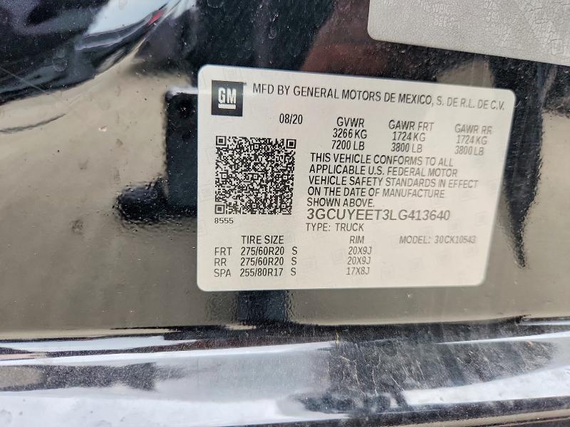Продаж на аукціоні авто 2020 Chevrolet Silverado, vin: 3GCUYEET3LG413640, номер лоту: 58393026