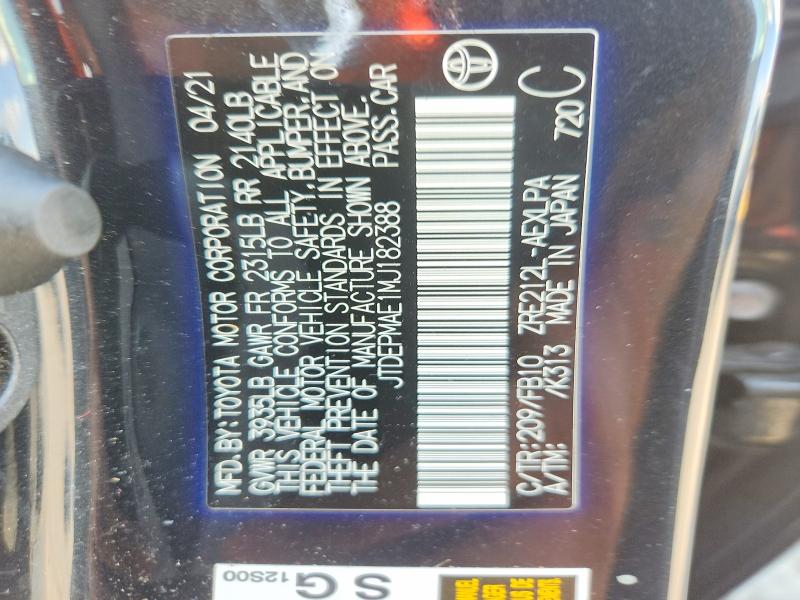 Aukcja sprzedaży 2021 Toyota Corolla, vin: JTDEPMAE1MJ182388, numer aukcji: 58102746